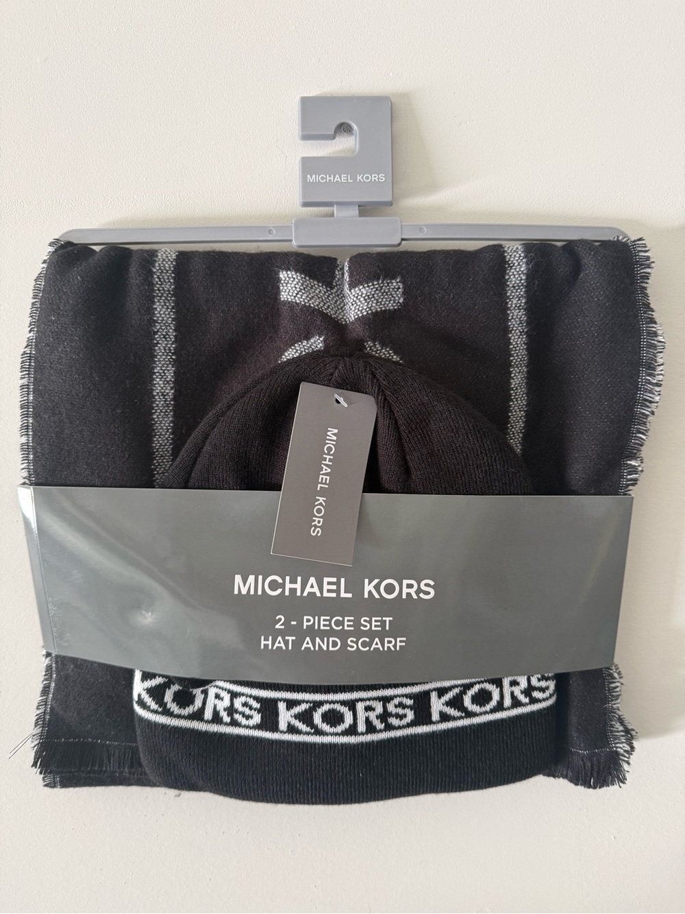 Michael Kors Black & White Hat and Scarf Set